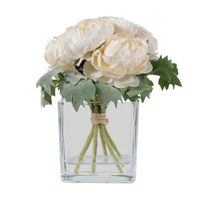 Ranúnculos crema en florero de vidrio 16 cm