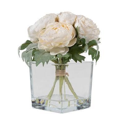 Ranúnculos crema en florero de vidrio 16 cm