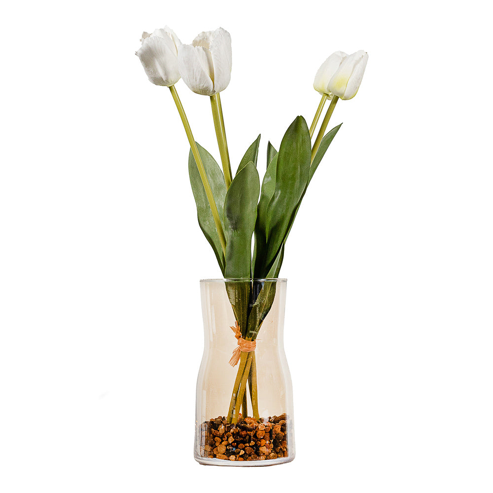 Tulipanes blancos en vidrio 40 cms