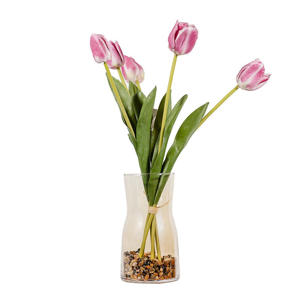 Tulipanes rosados en vidrio 40 cm