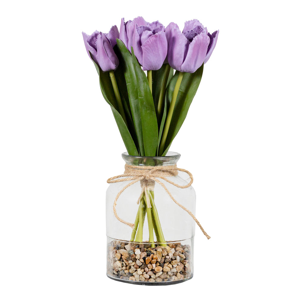 Tulipanes morados en vidrio 30 cm