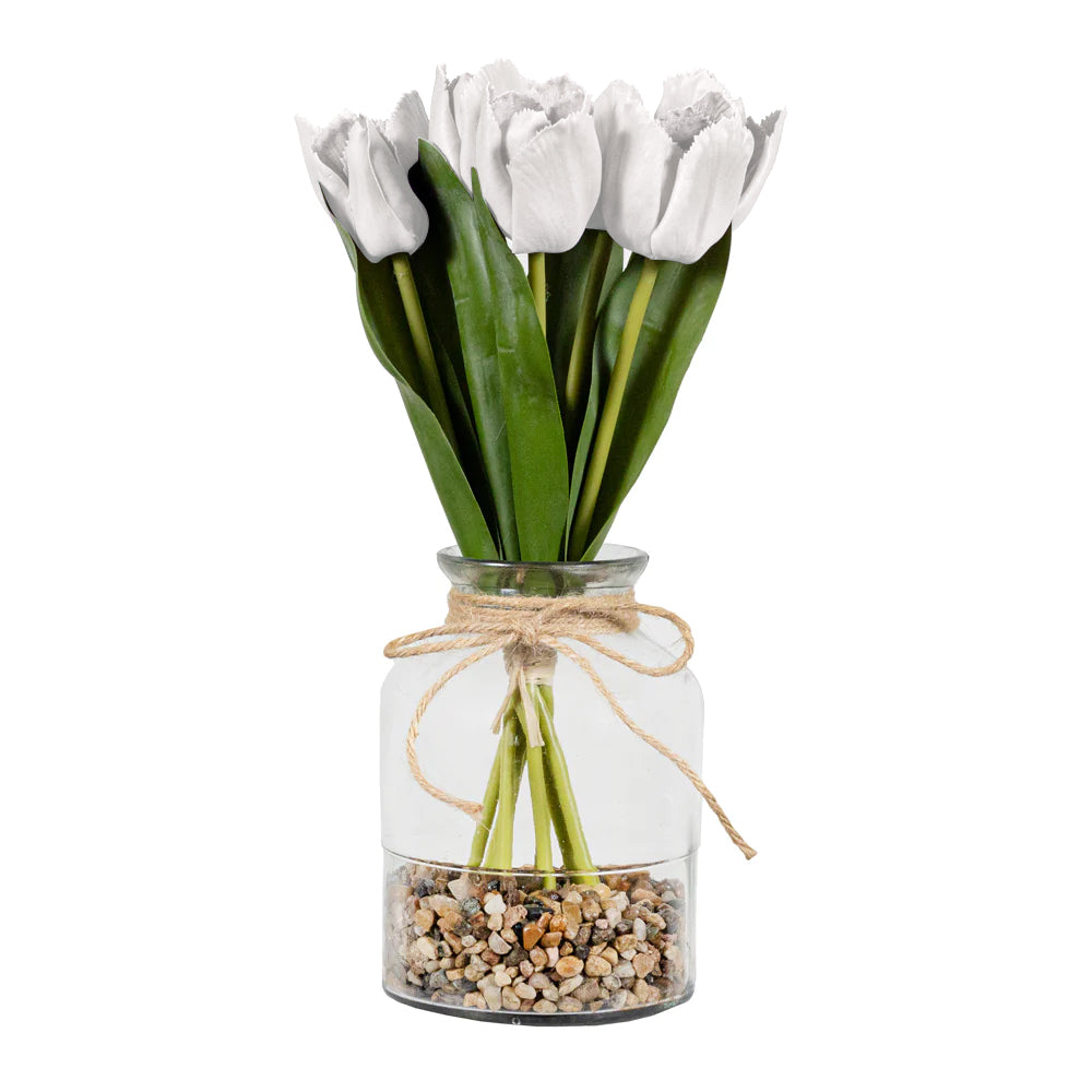 Tulipanes blancos en vidrio 30 cm